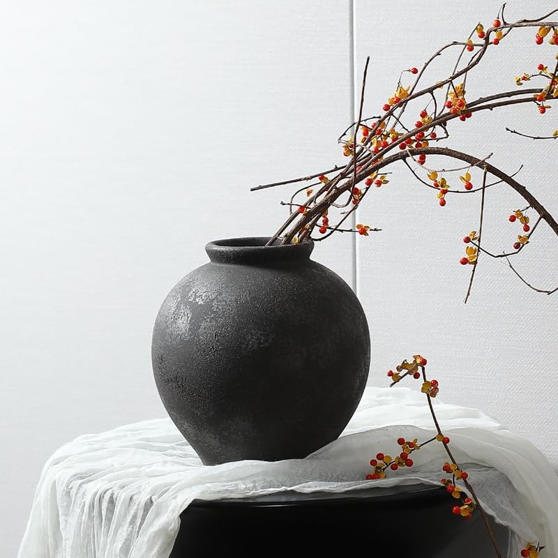 Vaso in Ceramica Nera Ornamenti Soggiorno Ingresso B& Modello Camera Desktop Art da Fiori(S)
