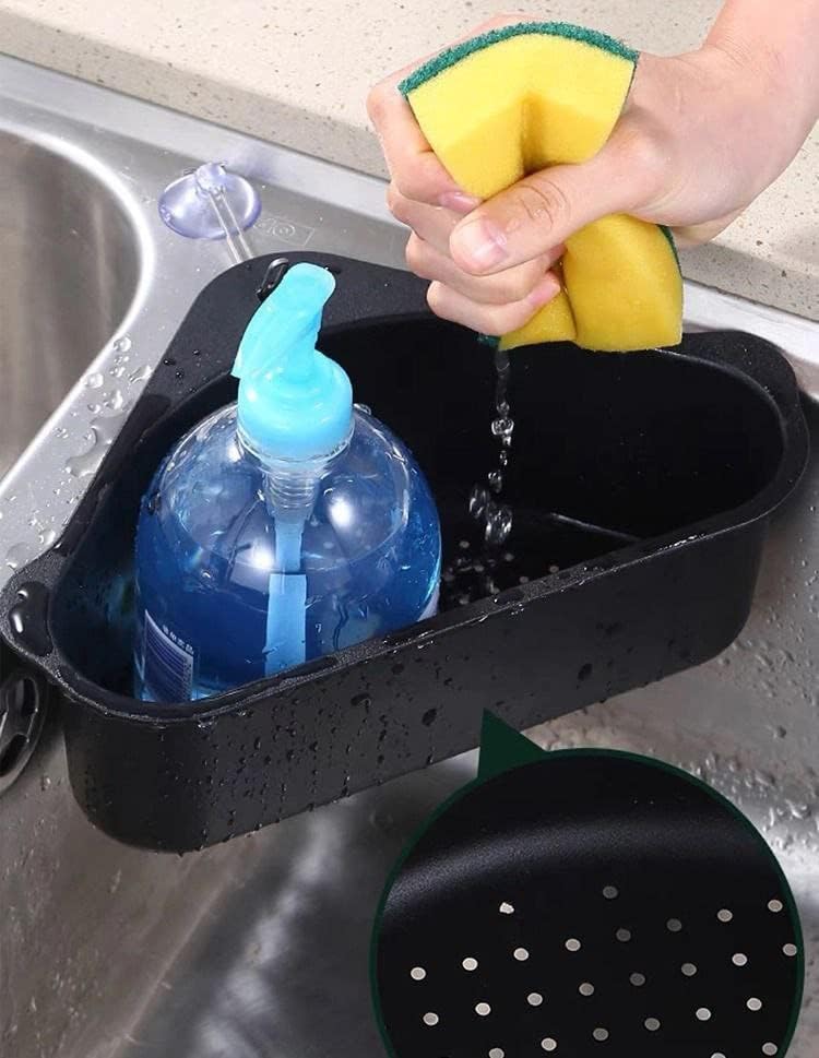 Sink Corner Drain Basket with Suction Cup | Kitchen Sink Strainer Basket for Waste Collection | Triangle Hanging Filter Basket for Sink & Wash Basin(Pack of 2) (Black)-image-15