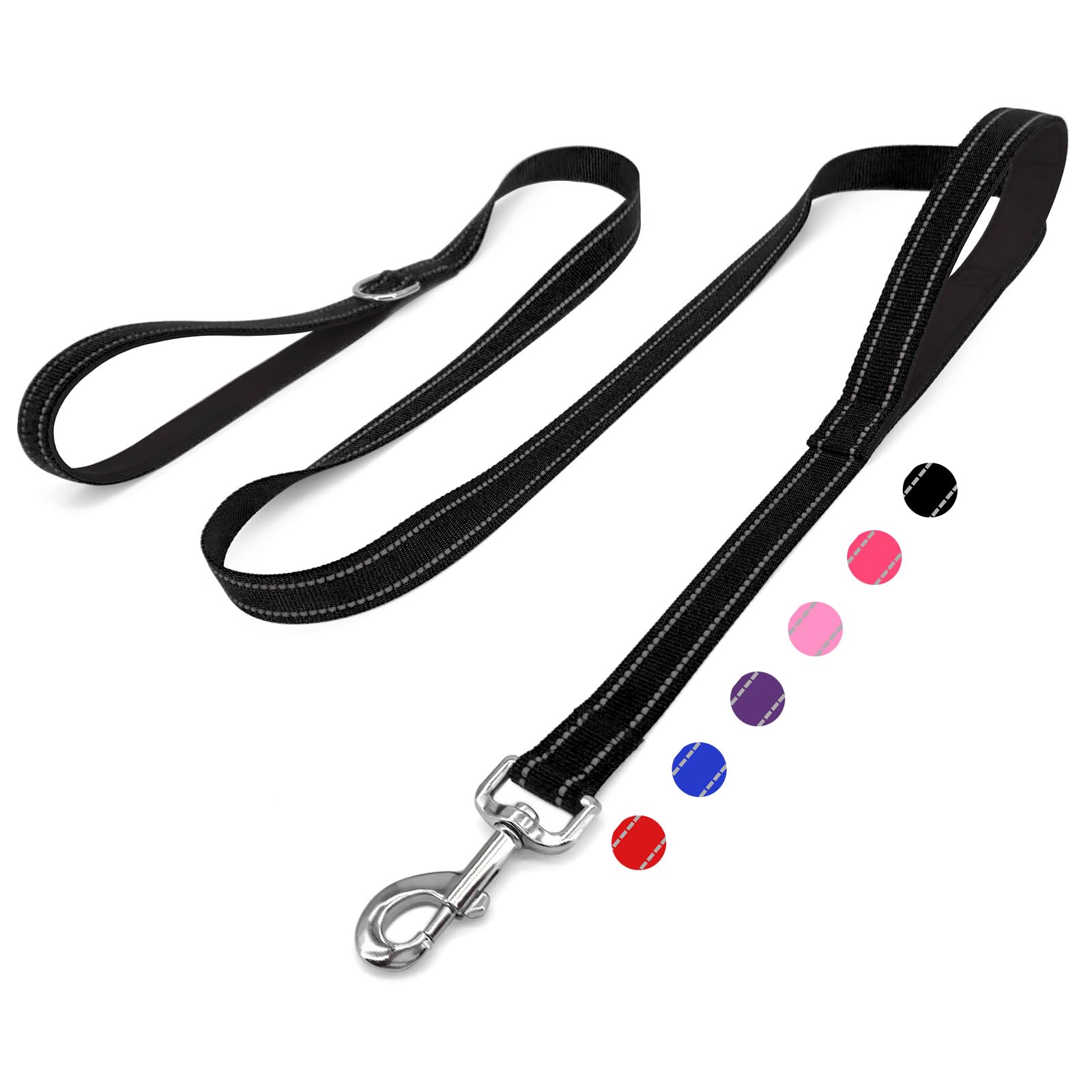 Photo 1 of ARLSIM 6 FT Dog Leash with 2 Padded Handle Nylon Reflective Dogs Leashes for Small Medium Large Dogs Black