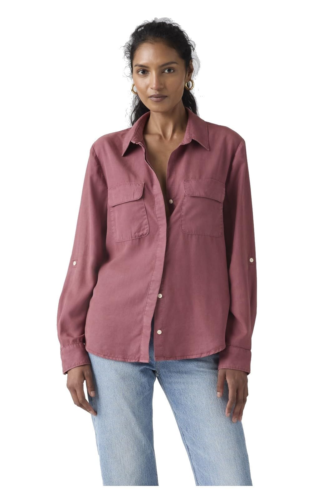 Levi's Women's Blouse Elaine Utility with Button Placket, Relaxed Fit, Pink (Crushed Berry Gd), S