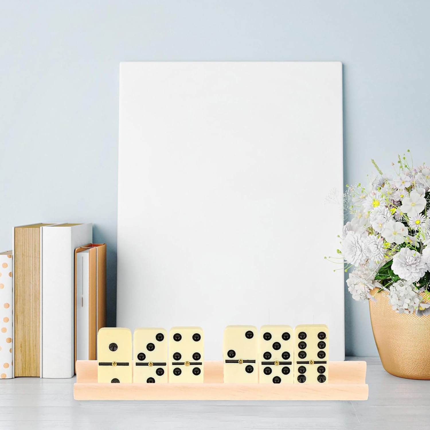 TOYANDONA Wooden Domino Holders and Alphabet Bases 7.5 Inch DIY Letter Ornaments Tray for Kids Card and Domino Game Accessories