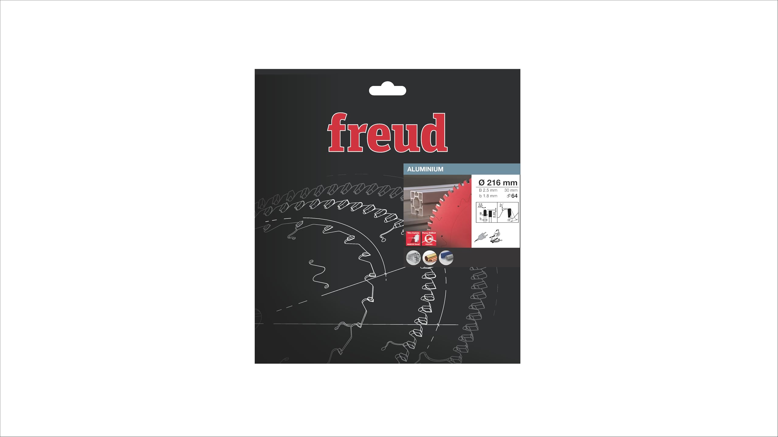 Freud lama circolare per troncatrice per il taglio di alluminio D=216mm x d=30mm x 2,5/1,8mm x T64 - FR16A001M