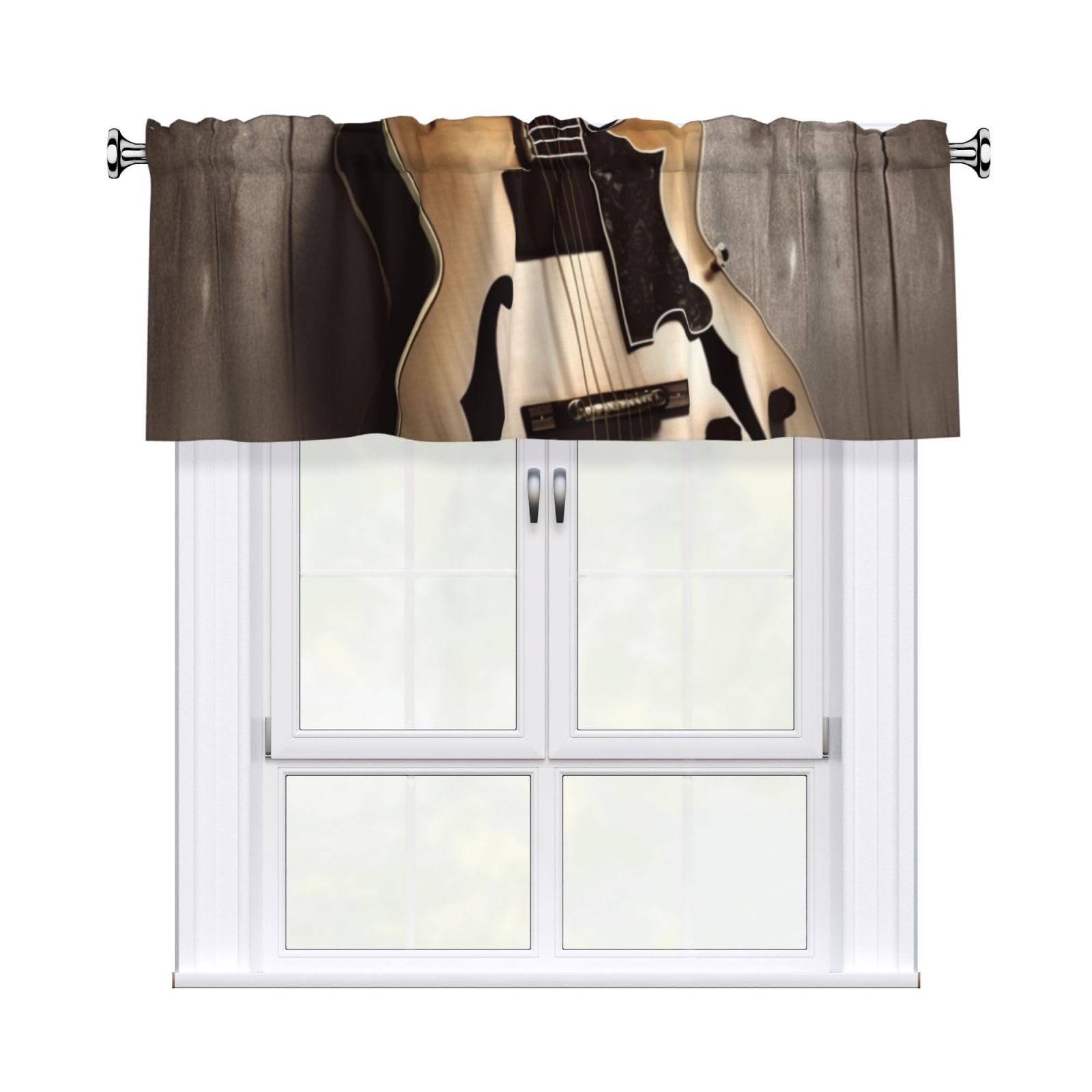 DWVTSLH Guitar Pictures Valances Curtains for Windows, Rod Pocket Drape Valence Blackout Short Curtains for Kitchen Bathroom Bedroom Window Treatment for Home Décor 54x18 Inch