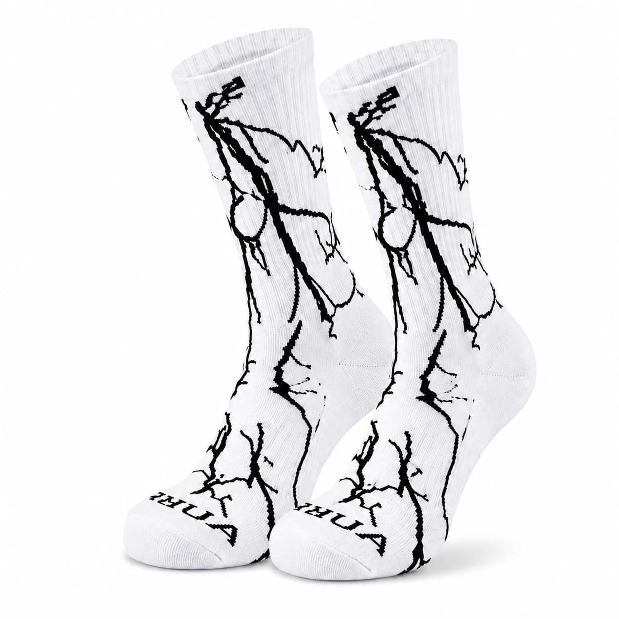 Auraa Loops Lightning Bolt Crew Socks White & Black - Image 1