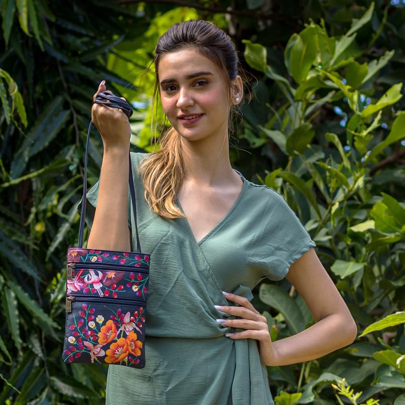Image of Anuschka Women's Leather Crossbody Bag - Hand-Painted Genuine Leather Handbag with Pockets for Everyday Use - 448