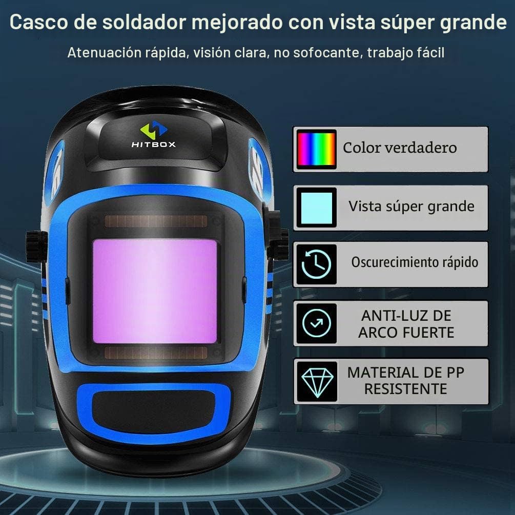 HITBOX Careta Soldar Automatica - 3.94" X 3.66" Pantalla Mascara de Soldar de Gran Vista (Model：LYX800F)