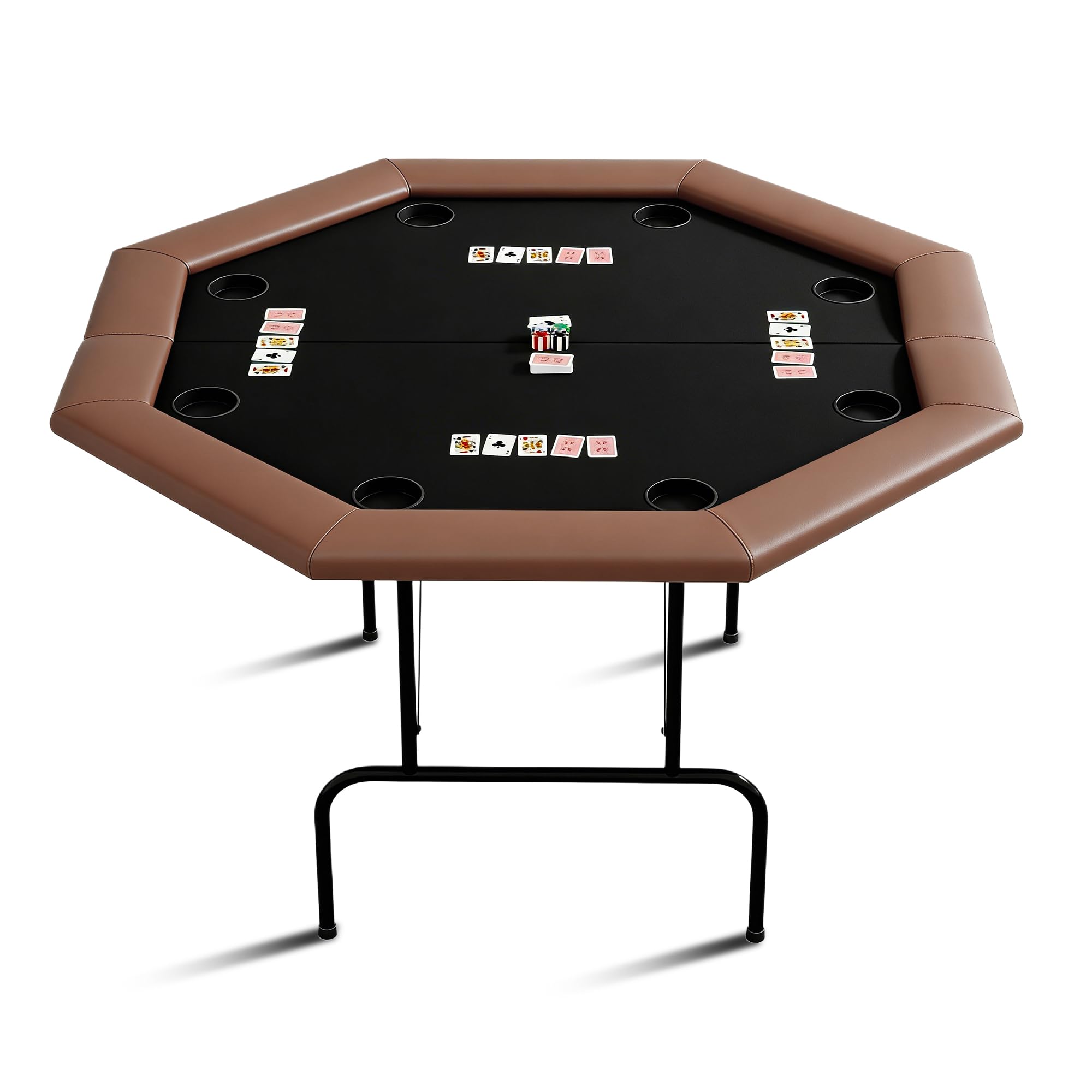 Reljofum Octagon Poker Table with Collapsible Legs, Casino Leisure Gamimg Table for 8 Players, Texas Holdem Blackjack Poker Table with Stainless Steel