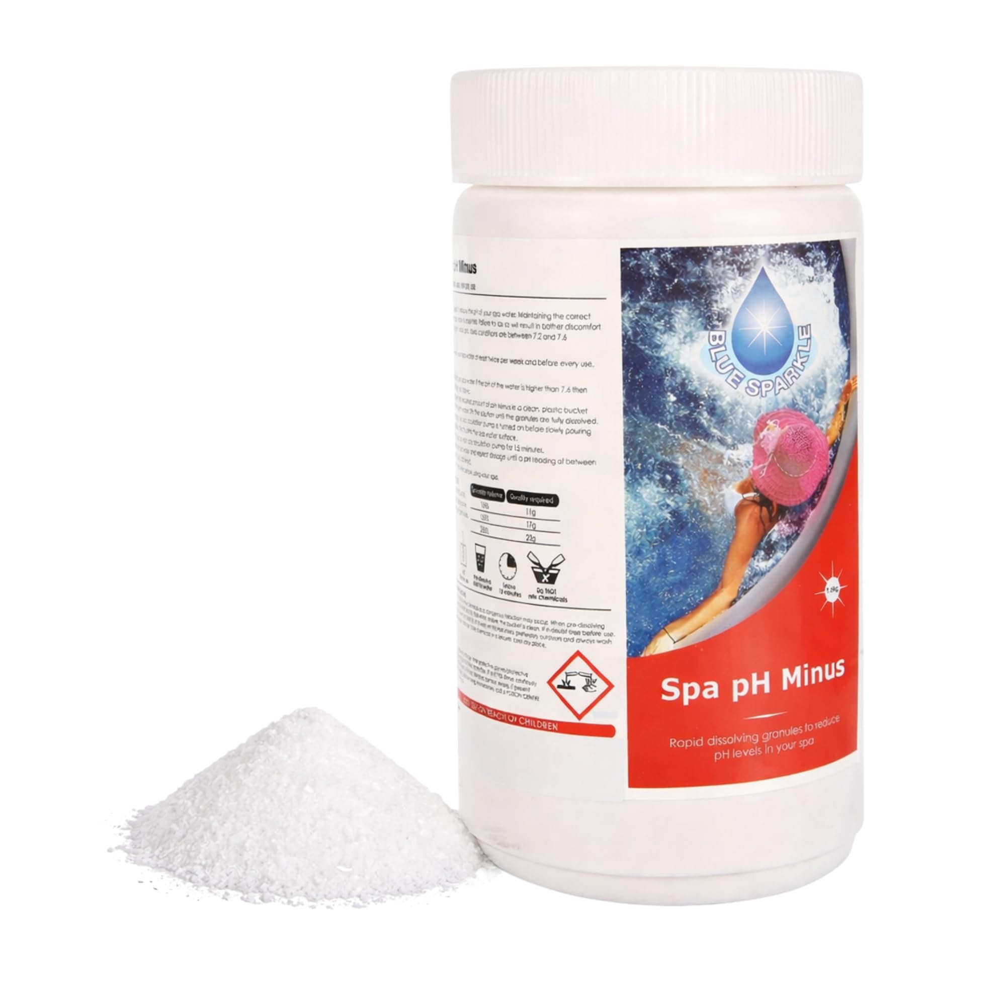 1.5 kg pH Minus Reducer Granules for Hot Tubs, Above Ground and Paddling Pools, pH Level Decreaser for Spa and Pool Water Balance, Reduces Alkalinity, Improves Water Quality and Chlorine Efficiency - 1