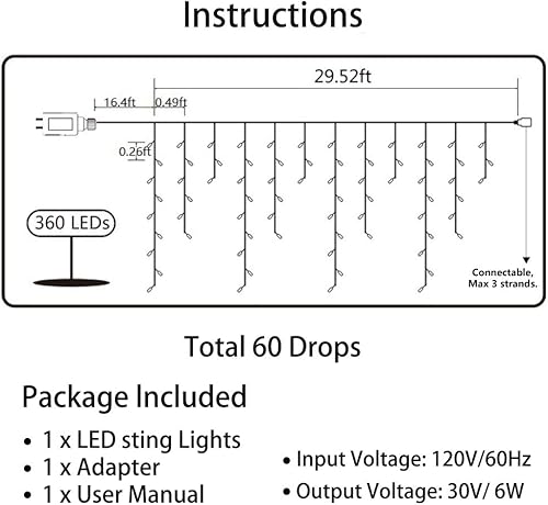 Miniatura 10 de Toodour - Cadena de luces de Navidad con diseño de carámbanos, 612 luces LED, 50.4 pies de largo, 8 modos de iluminación, incluye 102 carámbanos,