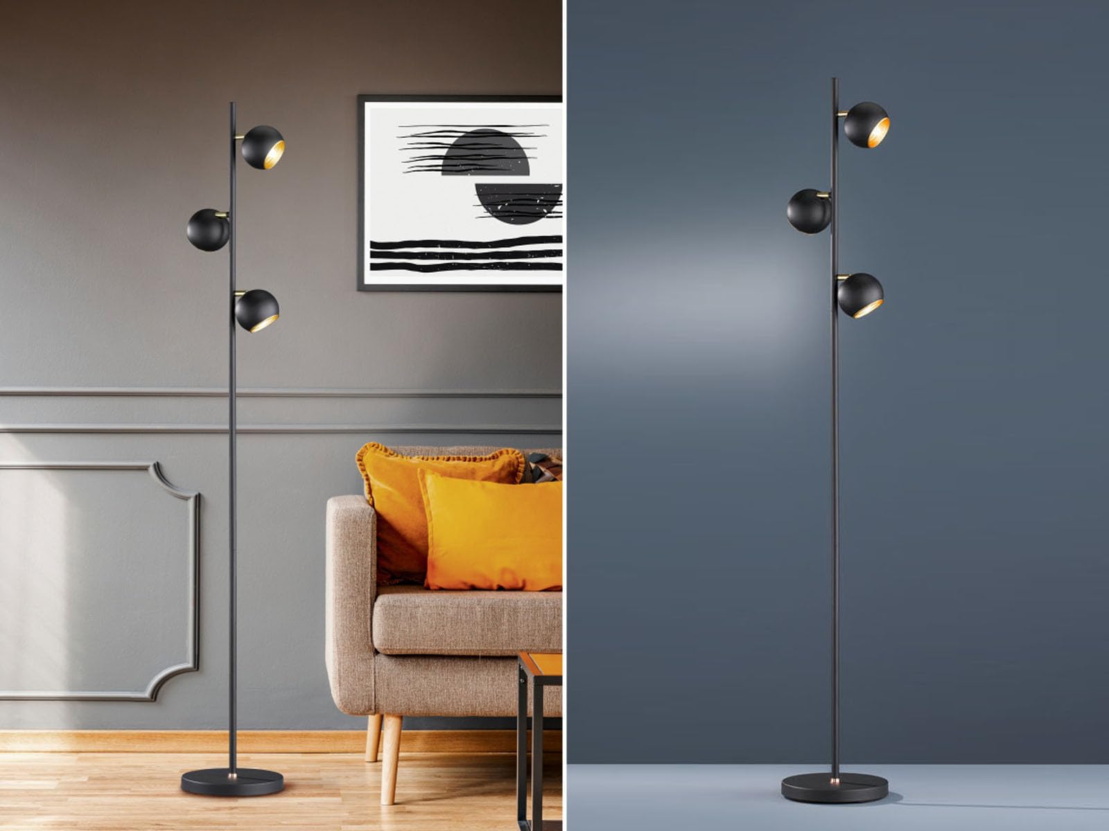 Trio Leuchten Dakota - Lampada a stelo, in metallo, colore: nero opaco/oro