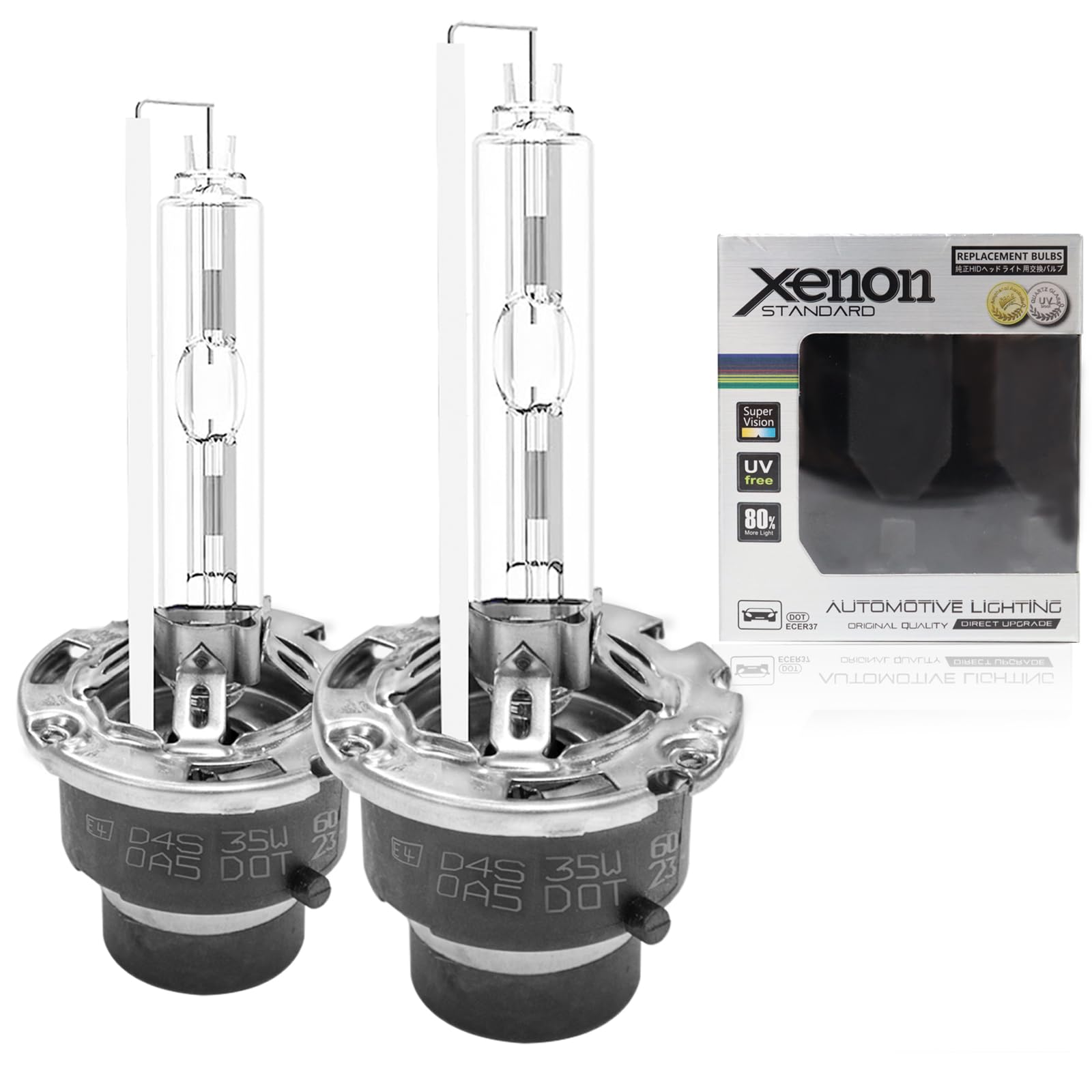 D4S/D4R HID Bulbs 35W Xenon Hid Headlight Bulbs Replacement Metal Stents Base 12V 6000K Diamond White, 66440,42402,42402WX,High Low Beam Bulb Replacement (Pack of 2)