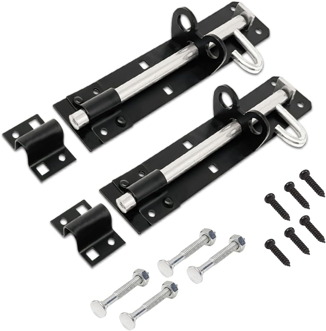 onestoPack of 2 - Black Brenton Bolt 8" – Heavy Duty Mild Steel Door Lock with Powder Coated Finish – Easy to Fit with Fixing Screws – Ideal for Shed, Gate & Garage Doors