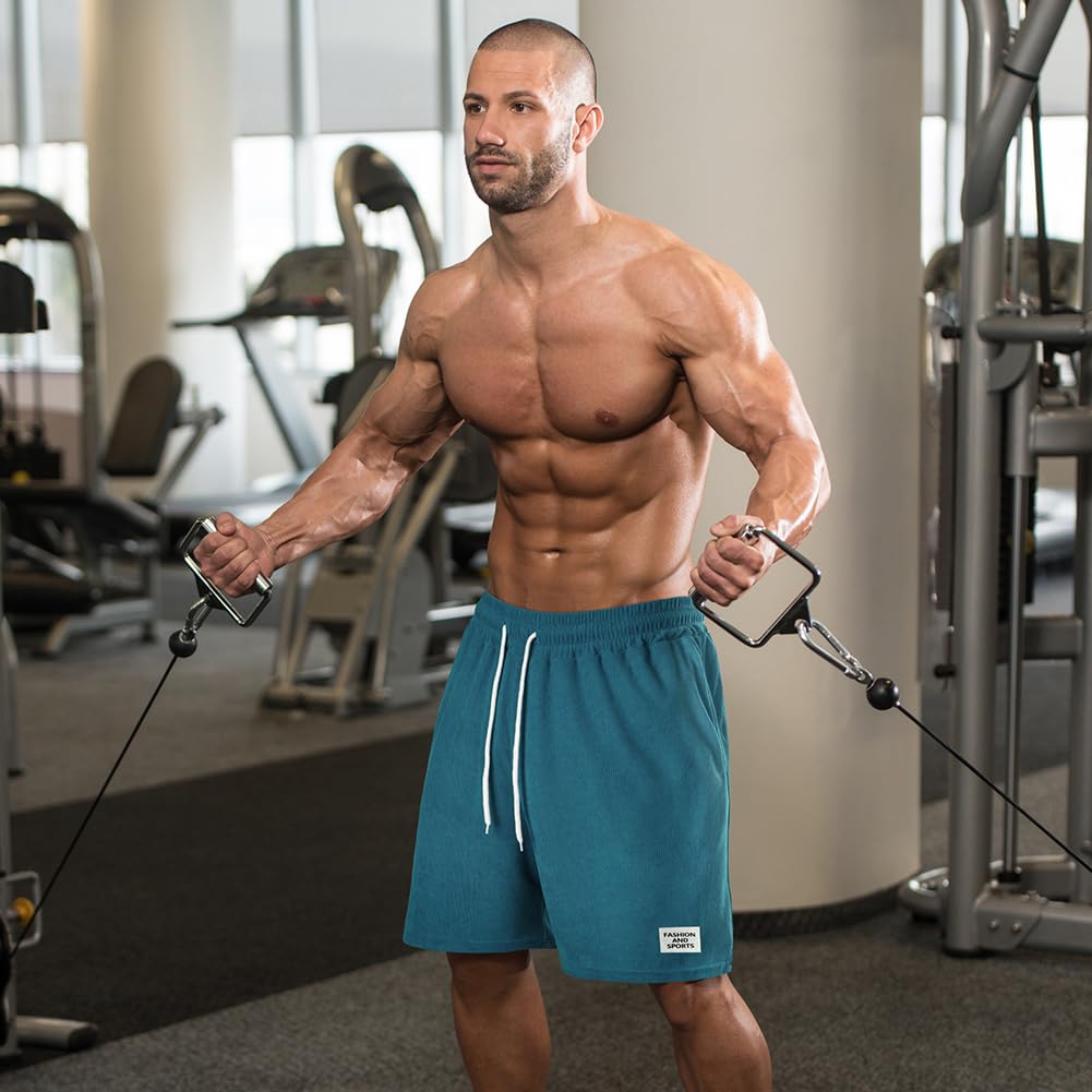 Aomig Męskie sztruksowe szorty, letnie spodenki na co dzień z kieszeniami, męskie spodenki ze sznurkiem na co dzień fitness sport bieganie