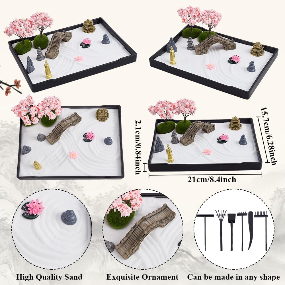 WEBEEDY Zen Garden Kit for Desk Decor, Mini Japanese Tabletop Rock Sand Zen Garden Box Meditation Gifts for Home Office Desk Relaxation Beautiful Decor Gift, 8.3x6.2 Inch/21x15.7 cm