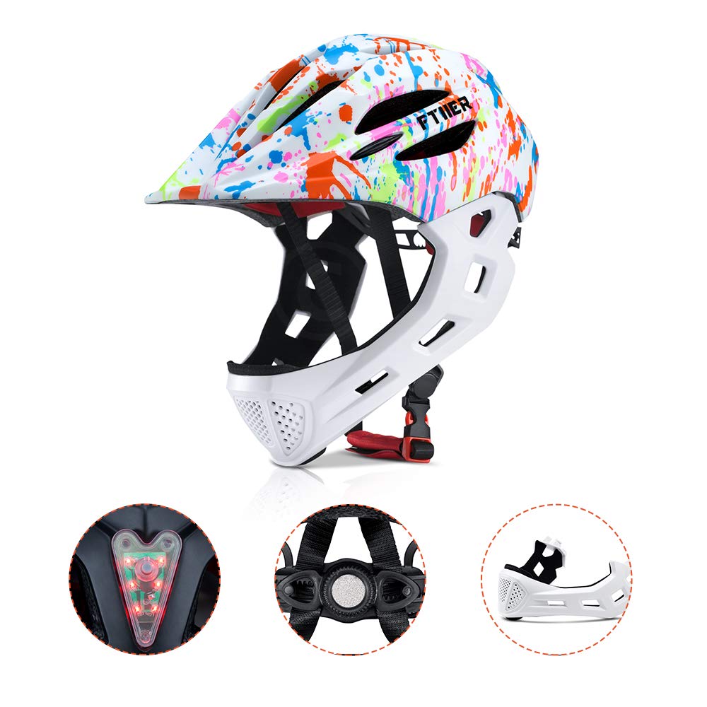 Casco de Seguridad para niños, Casco de Bicicleta para niños con luz de Fondo Segura y Barbilla Desmontable para niños y jóvenes