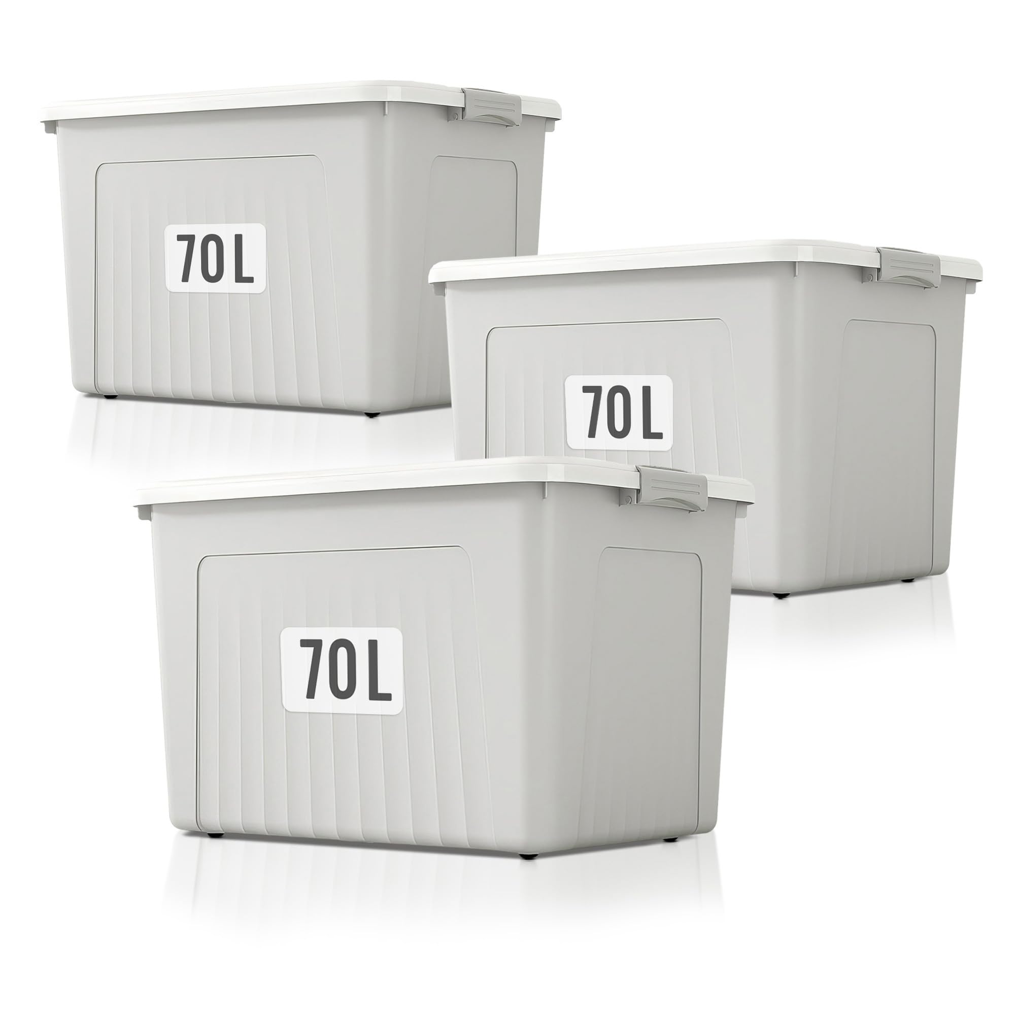 Froppi 3 x 70 Litre Premium Useful Plastic Storage Box with Lid and Wheels | Stackable | Grey | L63 W45 H35 cm | 3 Pack — image 1