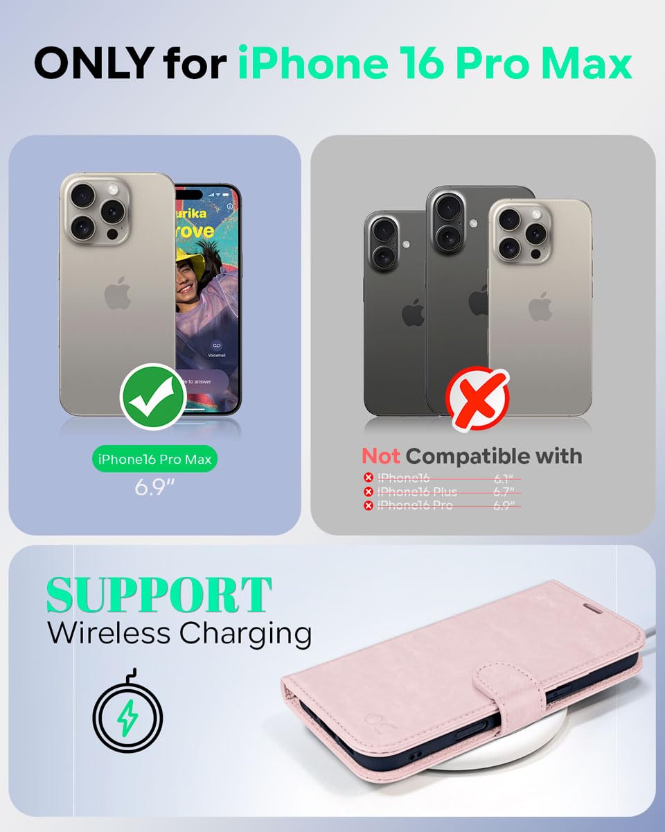 OCASE for iPhone 16 Pro Max Case, PU Leather Wallet, Magnetic Flip Folio Cover with RFID Blocking, Card Holders - Image 2