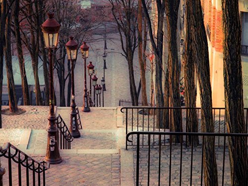 Tableau paysage Paris Montmartre : toile encadrée escalier Assaf Frank 65x86 cm