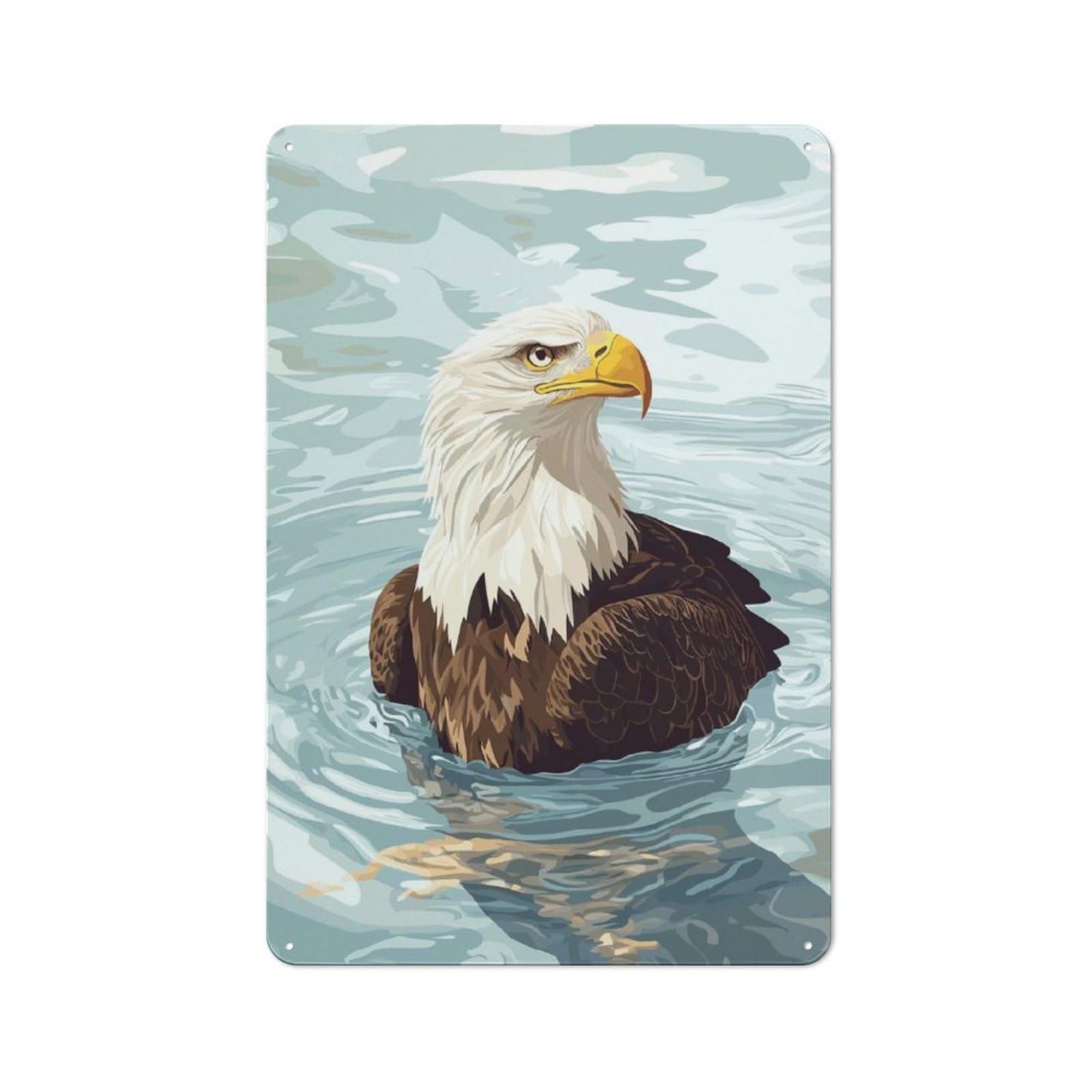 Junmoney Style-4 Bald Eagle Swimming Rustic Metal Sign 30X20cm For Café Or Home Bar, Suited To Home Bar Enthusiasts, For Retro Home Interiors
