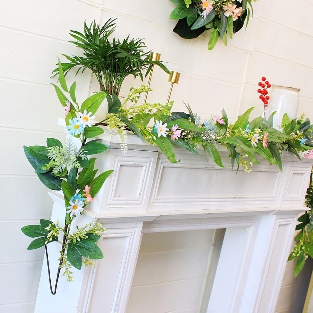 HpLive 180 cm, in rattan sintetico, foglie verdi, lilla, piante acquatiche, ghirlanda, decorazione paesaggistica, fiori artificiali per giardini e interni