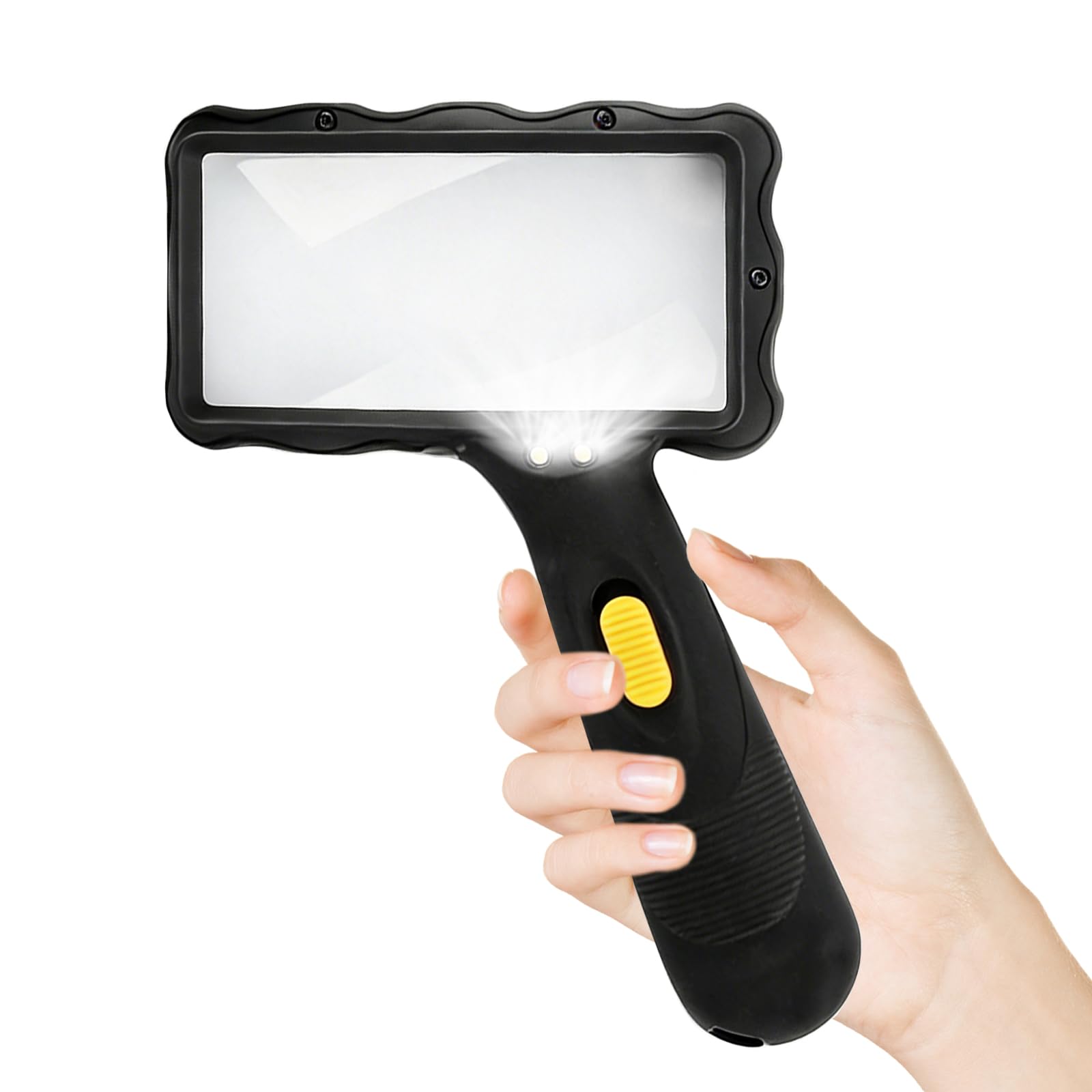 Rectangular Magnifying Glass with Light 2X Magnifier, Magnifying Reading Large Handheld 2 LED for Seniors Low Vision Books Pages Magazines Newspapers Maps Jewelry (Black)