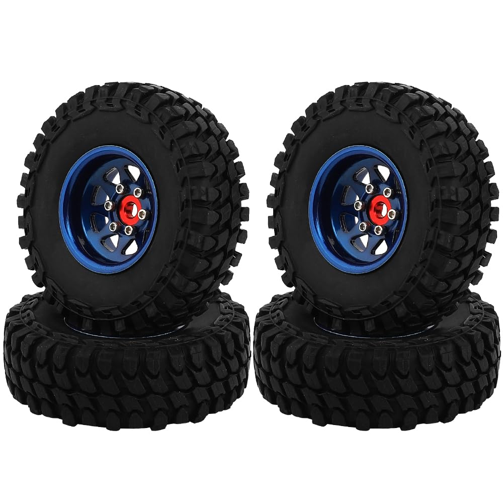 RZXYLRC 1.0 Beadlock Wheel Soft Tires Set -3.78mm Offset Wheel Rims for 1/18 1/24 RC Crawler Car Axial AX24 SCX24 FMS FCX24 TRX4M (Blue)