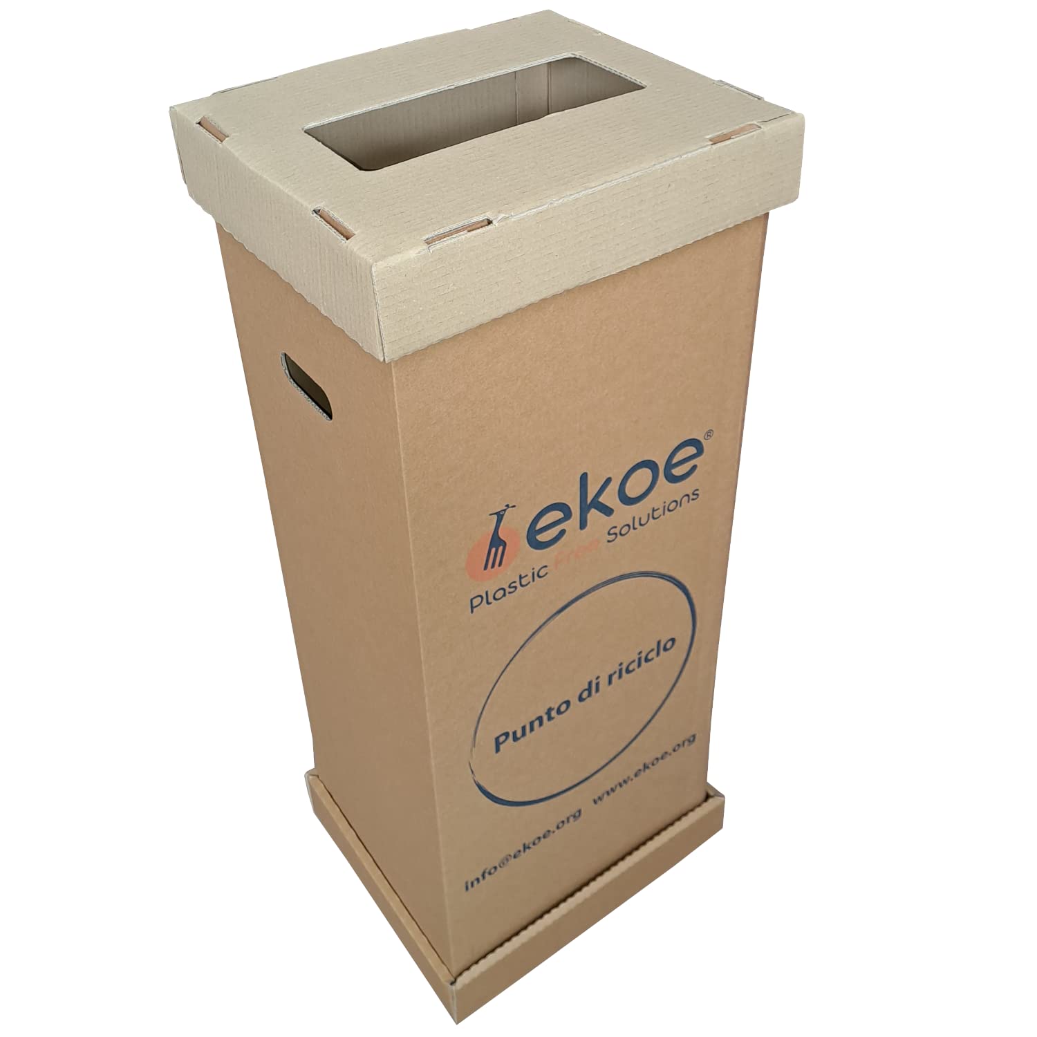 Ekoe, 5 Contenitori Raccolta Differenziata in Cartone con Coperchio per Vetro, Plastica, Umido, Secco e carta, Colore Marrone Kraft Avana