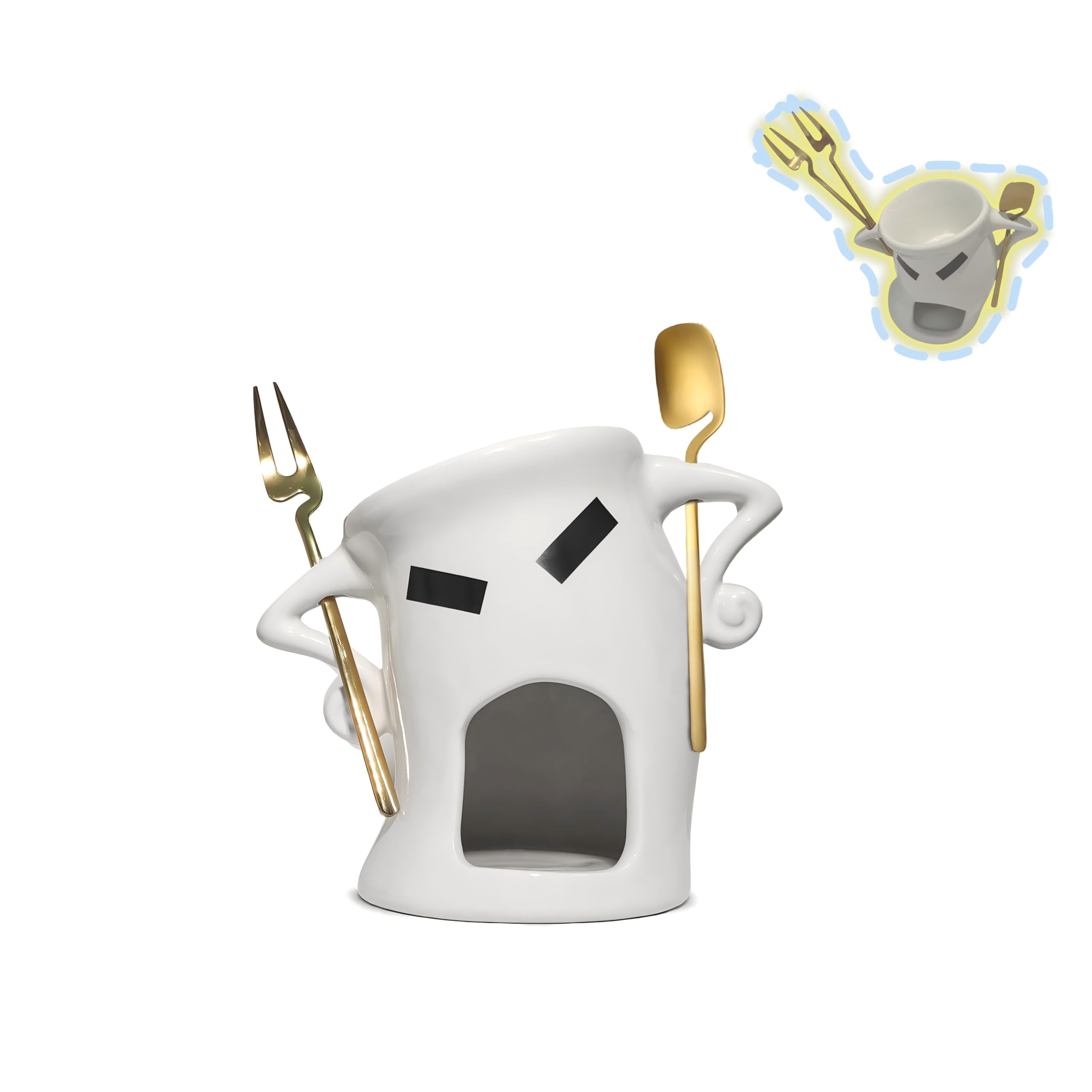 Cute Chocolate Fondue Mug,Personal Ceramic Melting Cup with 1 Fork and 1 Spoon for Cheese, Coffee, Desserts Perfect for Date Nights, Birthdays, Weddings Ideal Gift