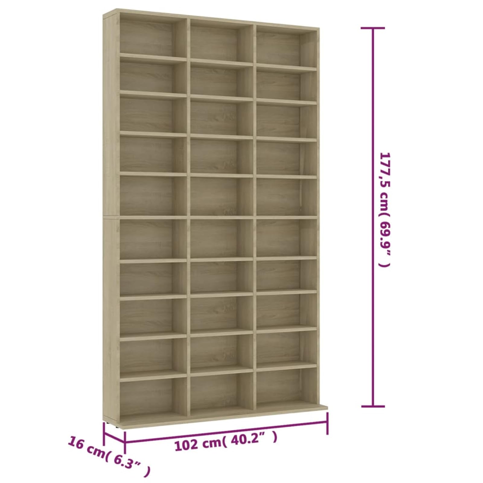 Gecheer Armadietto TV in Legno Multistrato, Libreria con 30 Scomparti Aperti, 102x16x177,5 cm, Mobile per Collezioni e Musica, per Ufficio o Camera da Letto