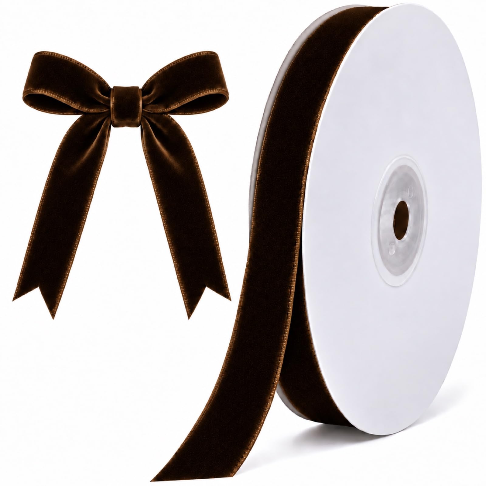 Tsorode 10 Yards Brown Velvet Ribbon for Christmas Tree, 5/8 Inch