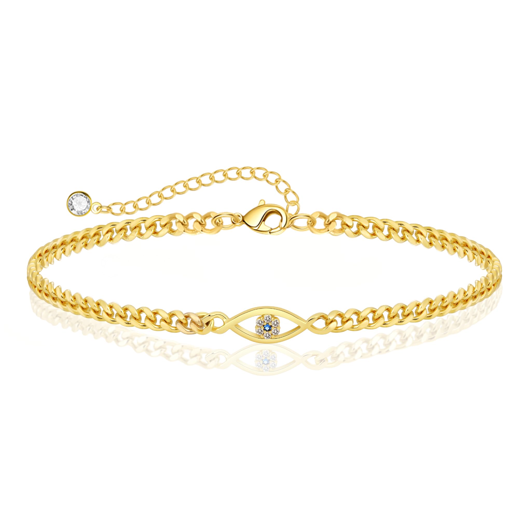 MIDEEO Gold/Sliver Bracelets for Women,14K Gold Plated Bracelets for Women Evil Eye Diamond Cuban Link Heart Pearl Bracelets Everyday Jewelry Gift