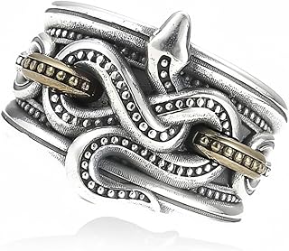 Mythical Snake Ring for Men – Coiled Serpent Adjustable Band, Vintage Viper Wrap Ring with Heavy Silver-Tone Finish, Ancie...