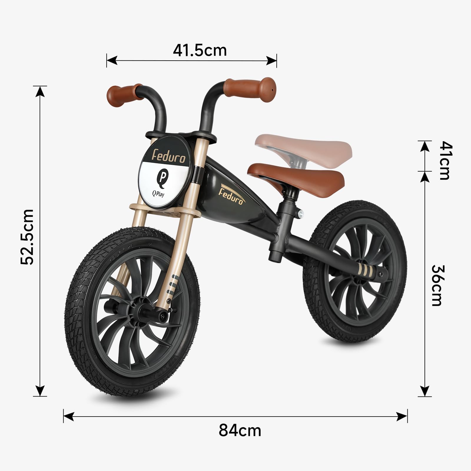 QPLAY Balance Bike Feduro Bicicletta senza pedali per bambini da 3 a 6 anni, bici d'equilibrio con sella regolabile in altezza, ruote da 12 pollici a camera d'aria all terrain, fino 30 kg