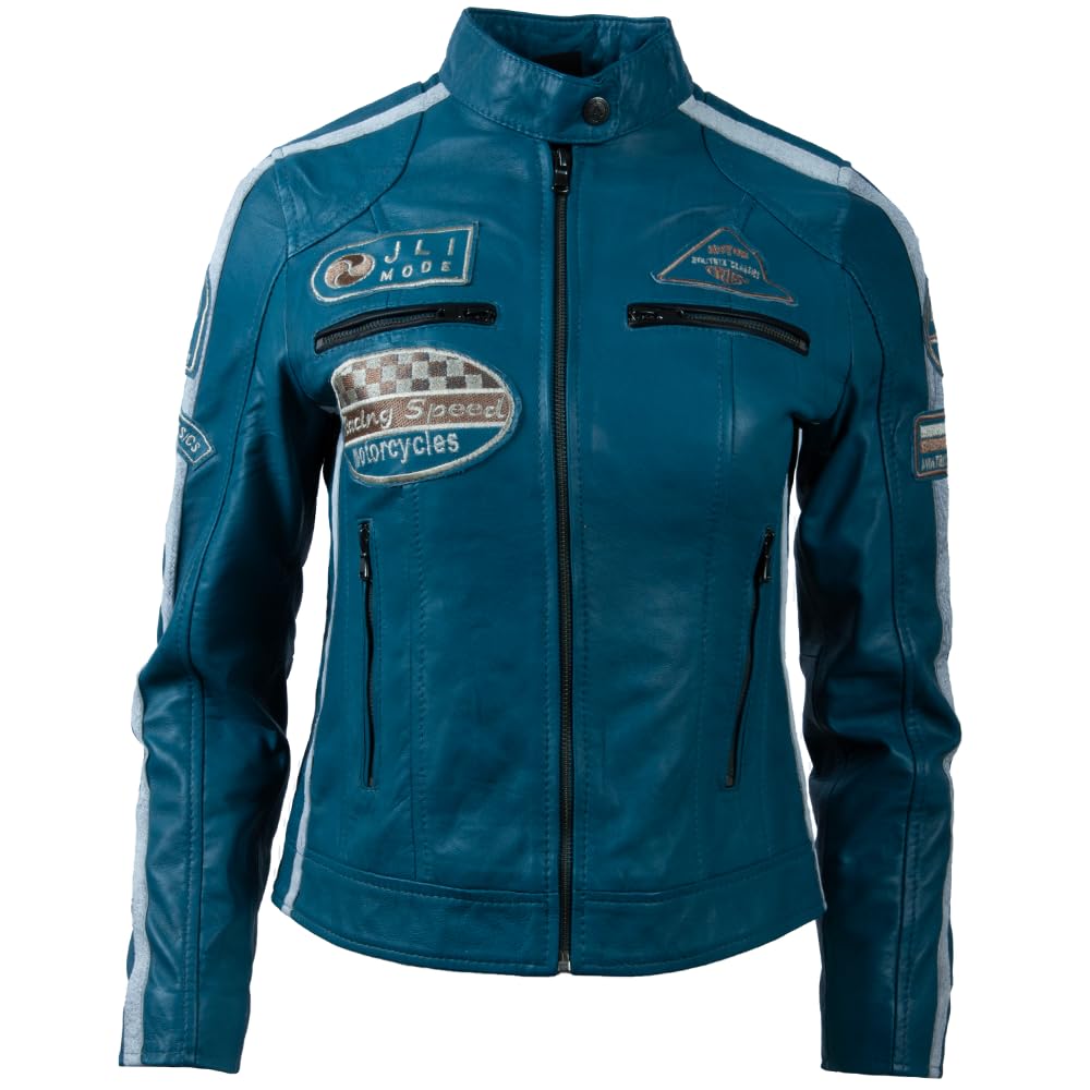Aviatrix Women's Denim Real Leather Biker Jacket (Qooc) - Cm
