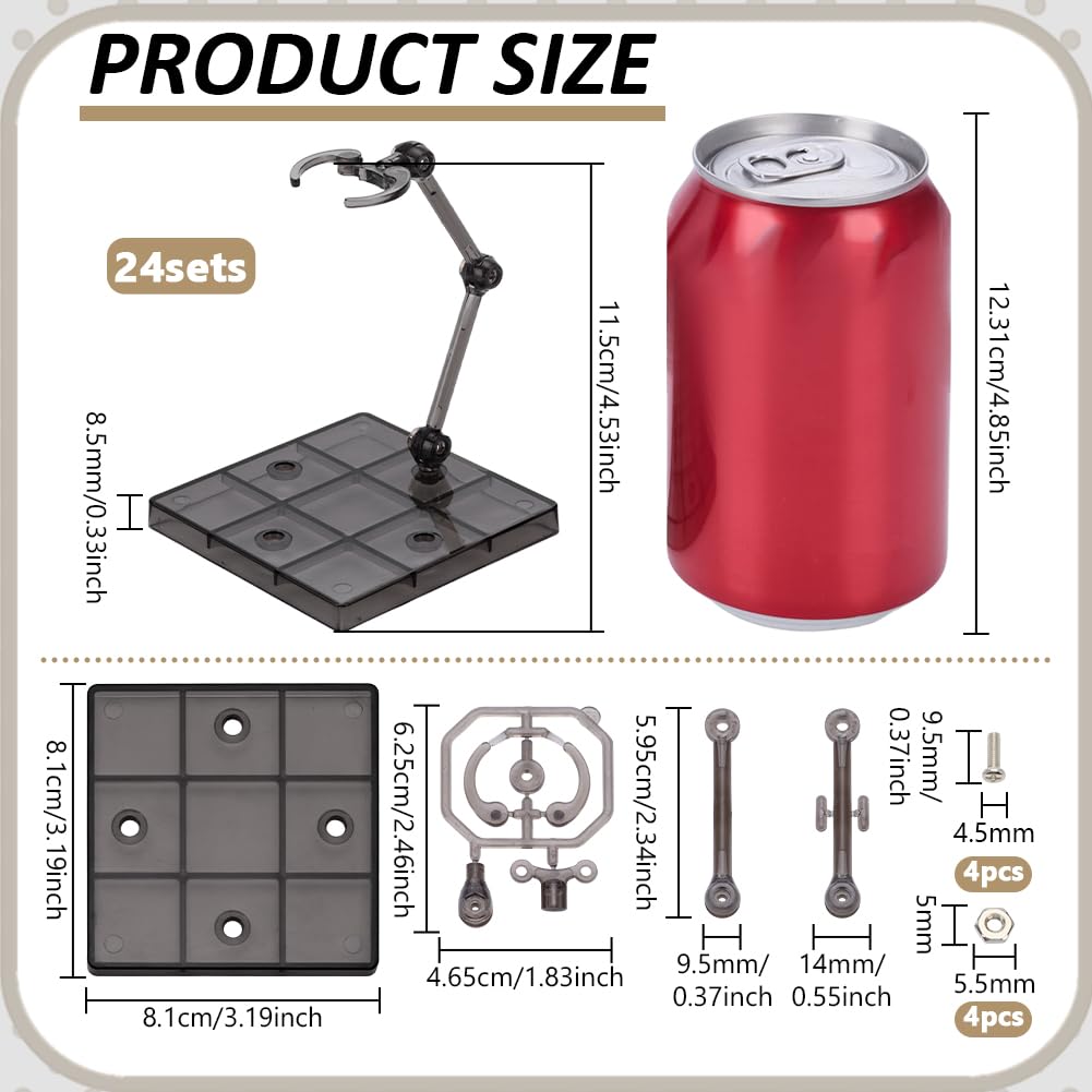 FINGERINSPIRE 24PCS Adjustable Black Action Figure Stand Holder Square Base Display for Action Figure Collectible Model Display Bendable Support Arm Durable Plastic Base for Model Organization Supply - Image 2