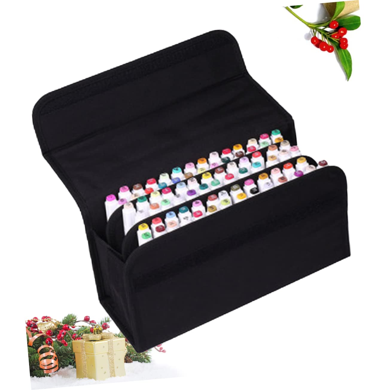 SHINEOFI Custodia per Pennarelli con 80 Slot Nero, Portatile con Maniglia e Tracolla Regolabile, per Artigianato e Lavori All'aperto