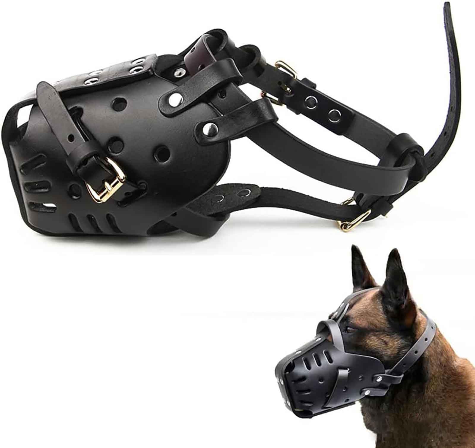 Bozal para Perro, bozal de Cuero Ajustable para Mascotas, bozal de Entrenamiento para Evitar morder, ladrar y Comer,L