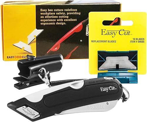 Easy Box Cutter 1000 blanco con 10 cuchillas adicionales, diseño ergonómico de seguridad, ideal para tareas de corte de papel y cartón