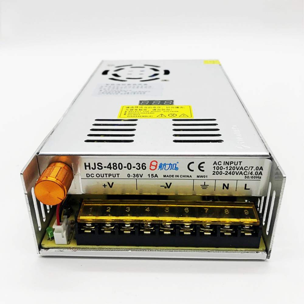 480W 15A 0-36V Adjustable Power Supply HJS-480-0-36 DC Regulated Switching Power Supply SMPS with Digital Display 110V/220VAC to 36VDC Power Supply