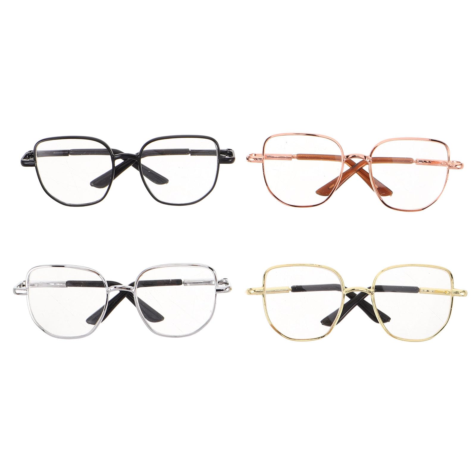TOYANDONA 4pcs Mini Wire Doll Glasses with Square Frames and Lenses, Lightweight Plastic and Metal Eyewear Accessories for Cotton Dolls, for Dollhouse Photo Props and Dress