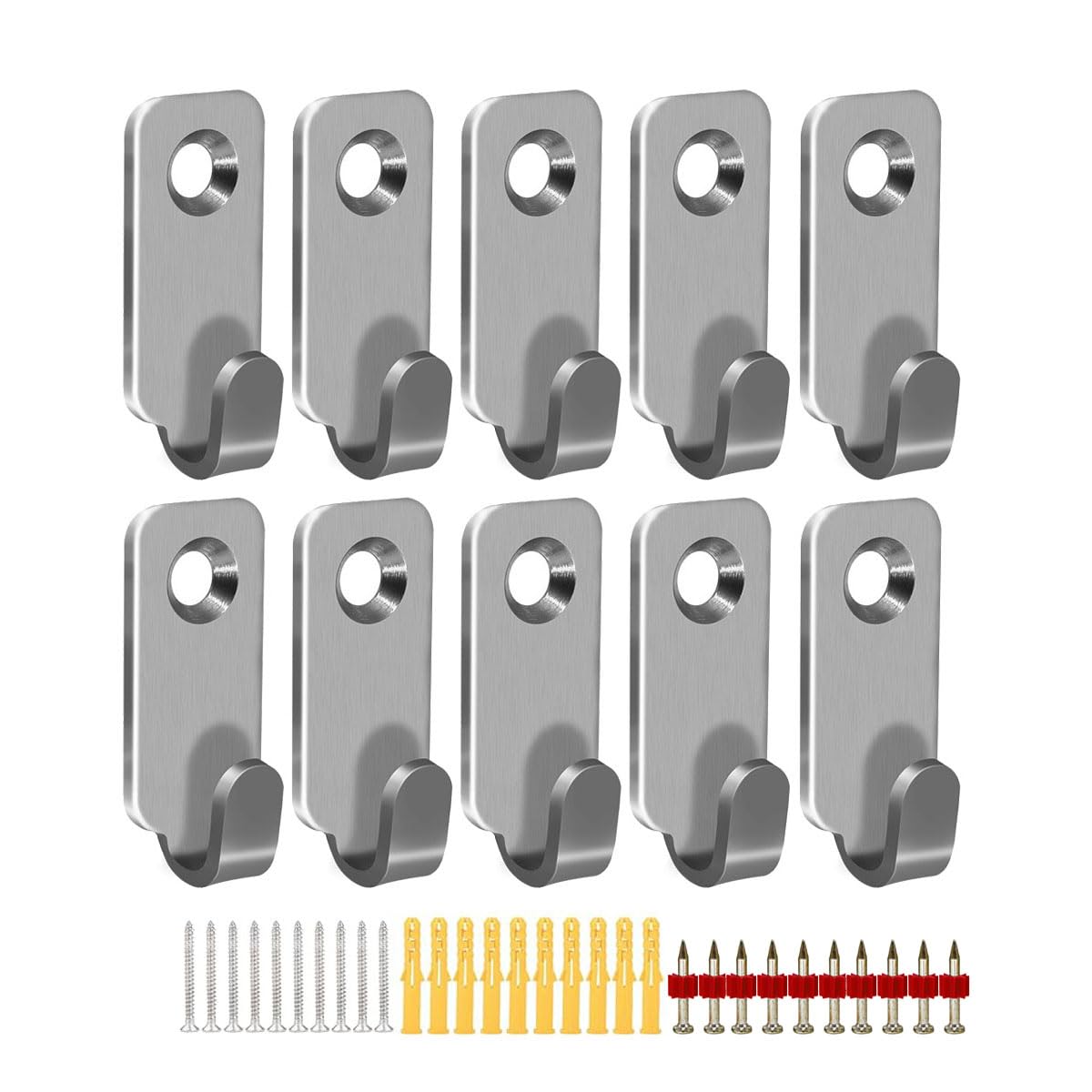 ZAAWUUT 10-Pack Metal Wall Mount Picture Hooks,304 Stainless Steel Mini J Hook for Hanging Picture Frames,Mirror,Wire (Silver)
