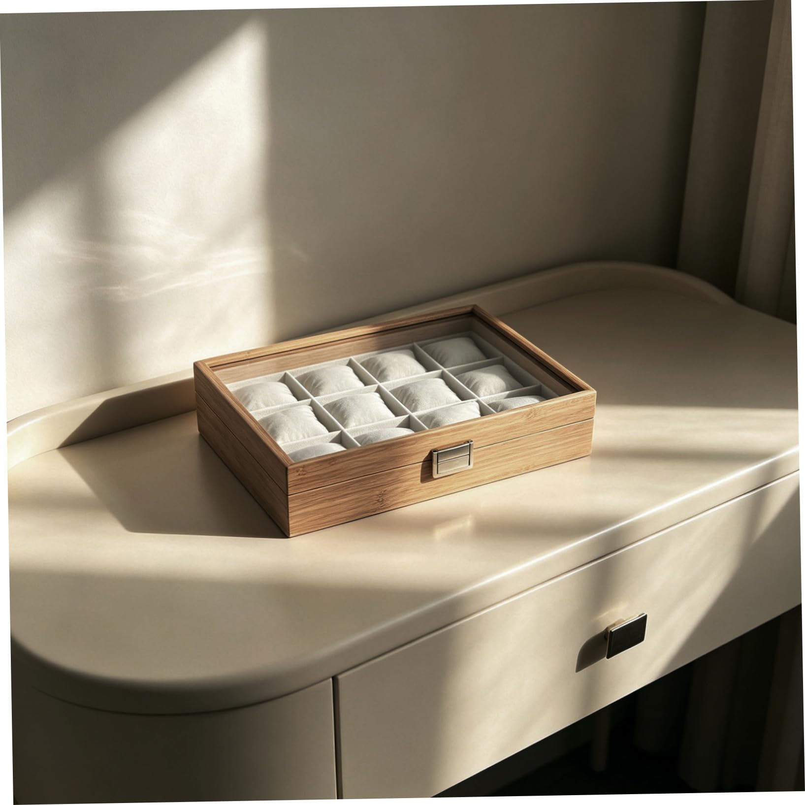 Scatola Cuscini 12 Scomparti Grandi in Morbidi e Legno Organizer per Rimovibili Decorativa Orologi per Uso Personale e Esposizione Gioielli