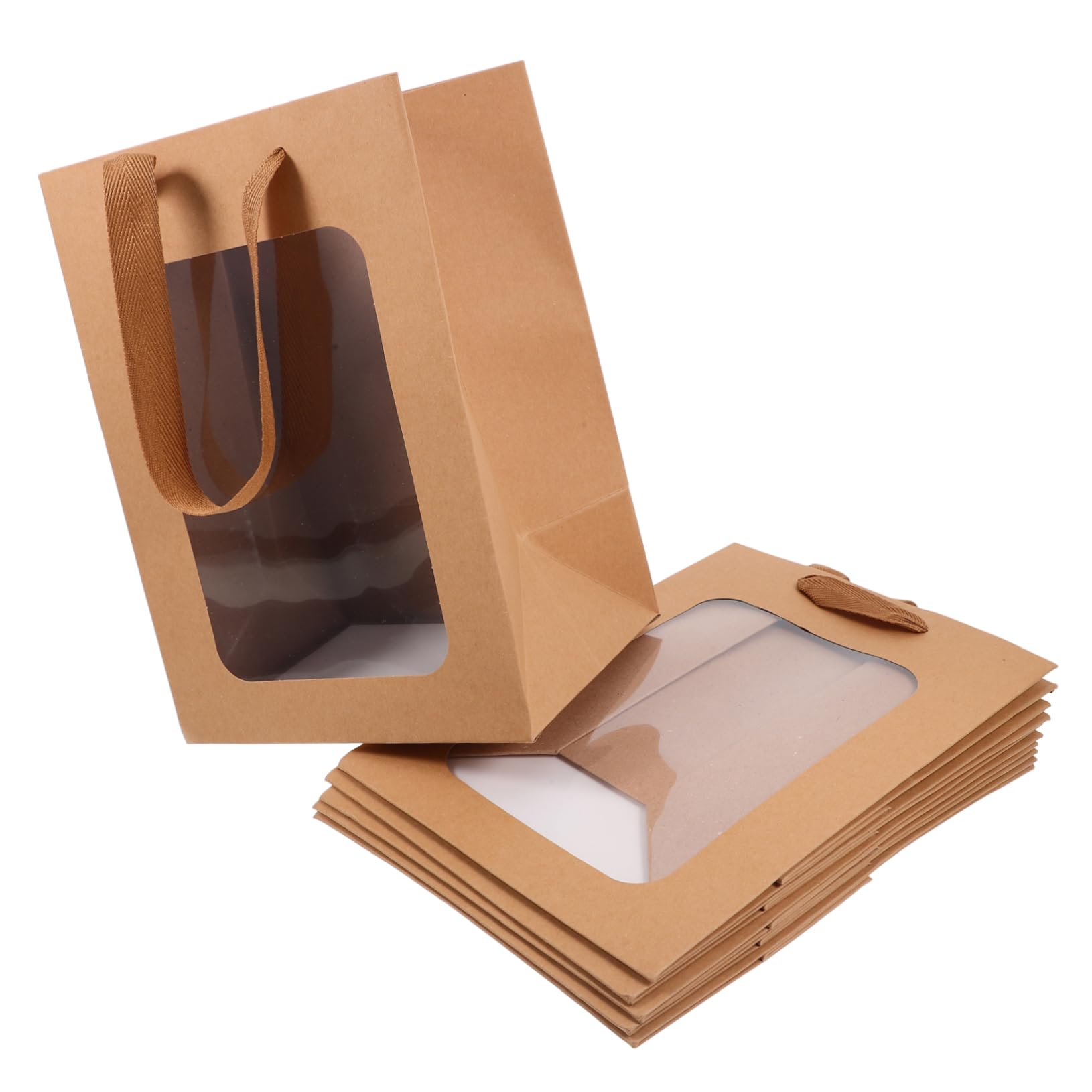 WRITWAA Sacchetti Regalo e Portatili 12 Pezzi con Finestra Trasparente in Carta Kraft e Manici Leggeri per Feste e Confezioni Regalo