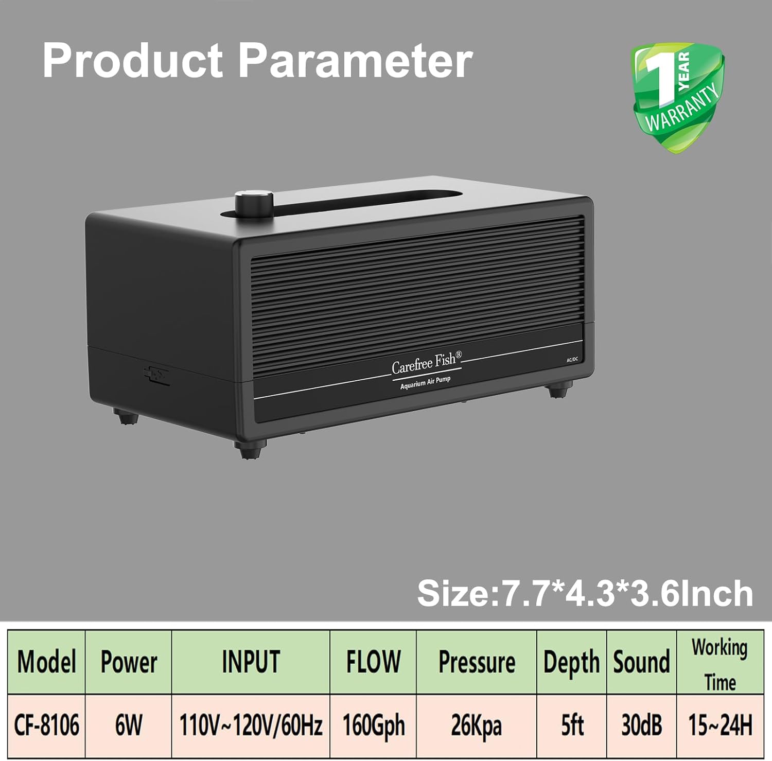 Carefree Fish 6W AC/DC USB Aquarium Lithium Battery Air Pump Dual Air Outlets Power Outage Automatic Startup Function Work for 15~96 Hours with 2 Air Stones and 15Ft Silicone Tubing