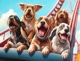 5D Diamond Painting Kits Roller Coaster Dog Family Round Full Diamond, DIY Diamond Painting Art Animals Crystal Rhinestone Cross Stitch, for Home Decor Wall Decor Gifts 8x12inch