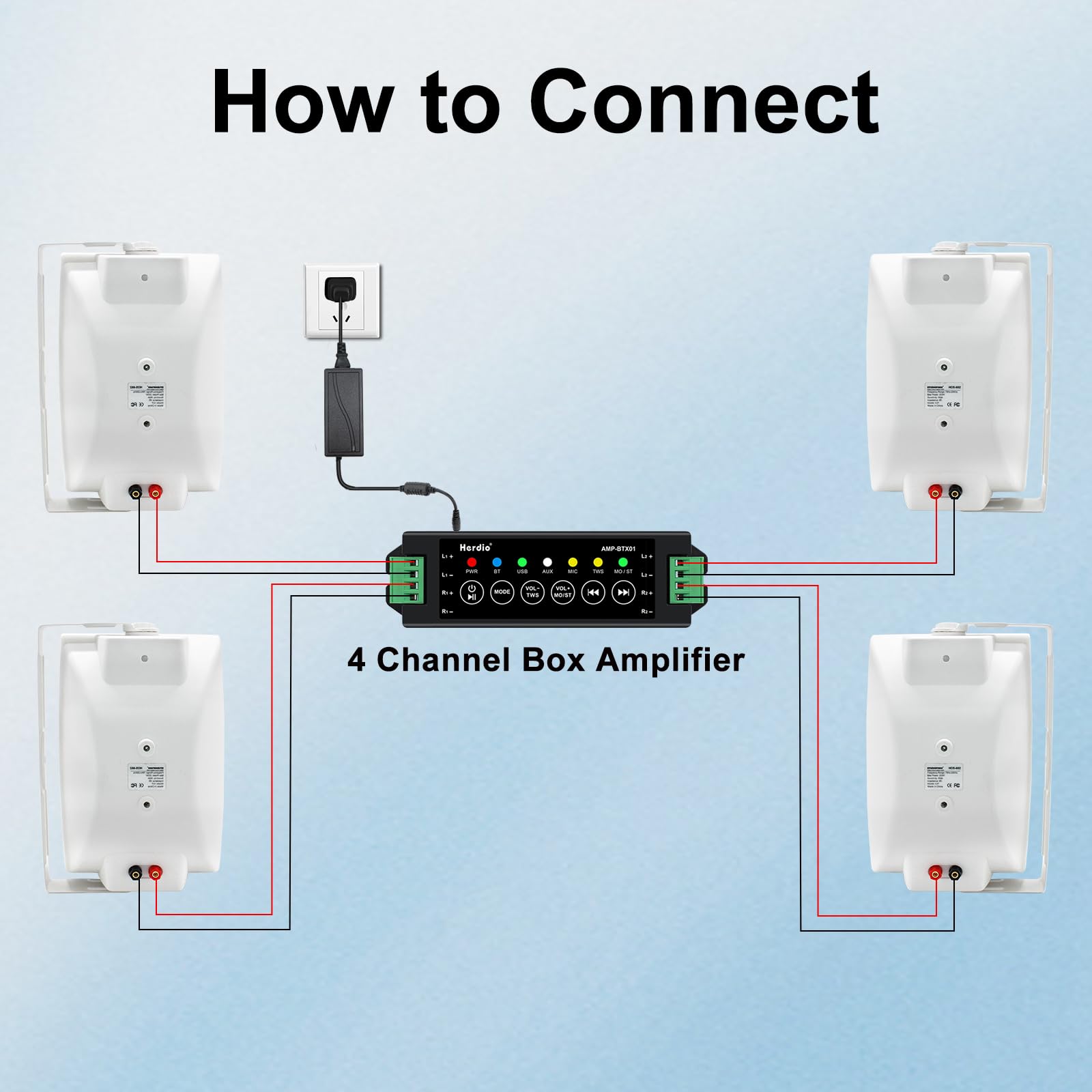 Herdio 6,5 Pouces 800 W Haut-parleurs Bluetooth d'extérieur, filaires étanches avec amplificateur Multifonctionnel, Haut-parleurs muraux pour terrasse, Piscine, Jardin (Blanc)