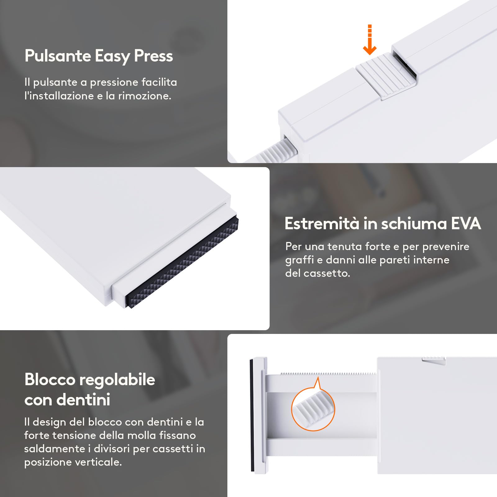 Lifewit Divisori per Cassetti in Plastica Confezione, Organizzatori per Cassetti Regolabili, Separatori per Cassetti Espandibili per Camera da Letto/Bagno/Cucina, Alti 10 cm, 28-40 cm, Pezzi 12