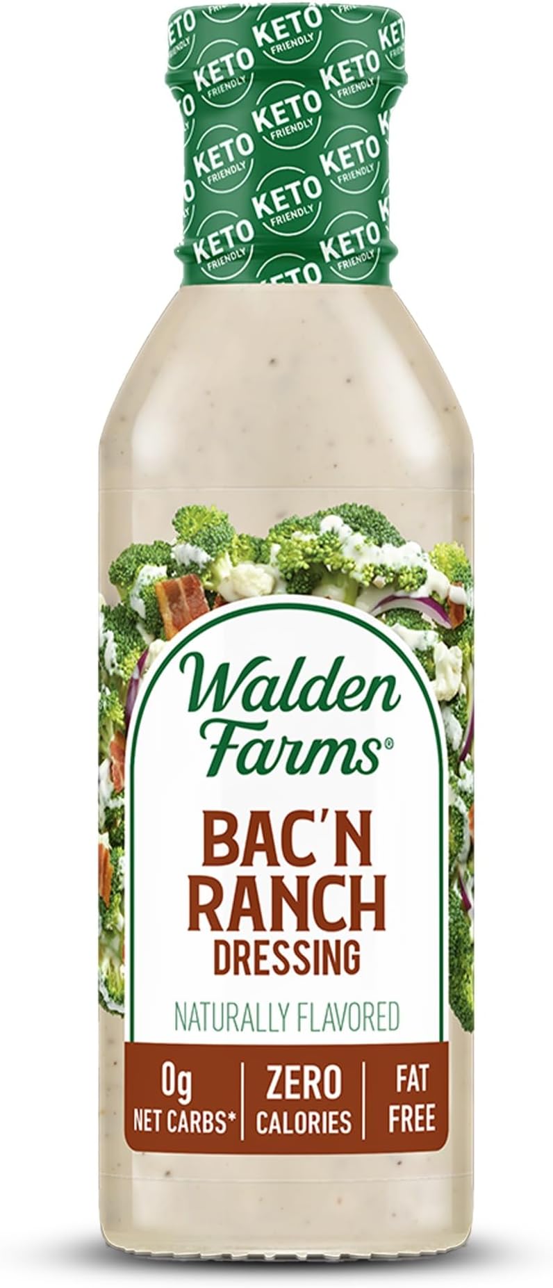 Walden Farms Bac’n Ranch Dressing - Calorie-Free, Gluten-Free, Low Carb, Keto-Friendly, Sugar-Free, Creamy Bacon & Ranch Flavor, (12 oz Bottle)