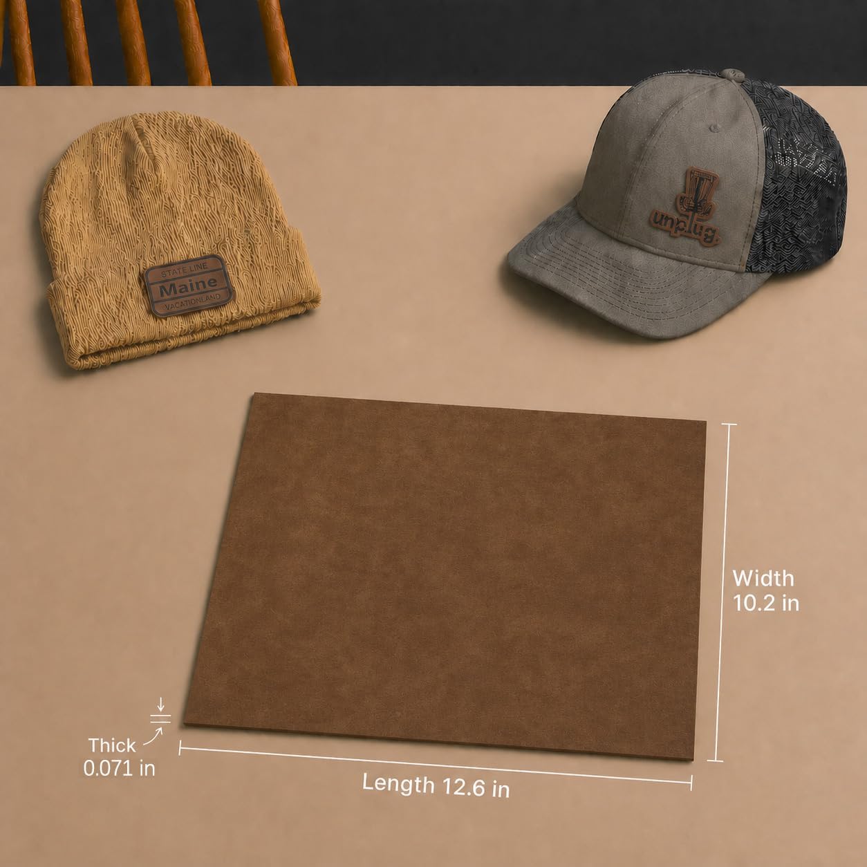 Taupe Brown/Black Laserable Leatherette Sheet Laser Engraving Blanks Thick Faux Leather Hat Patches Heat Press Iron-on with Heat-Activated Adhesive Backing for Crafts Material Supplies,1.8mm,5-Pack