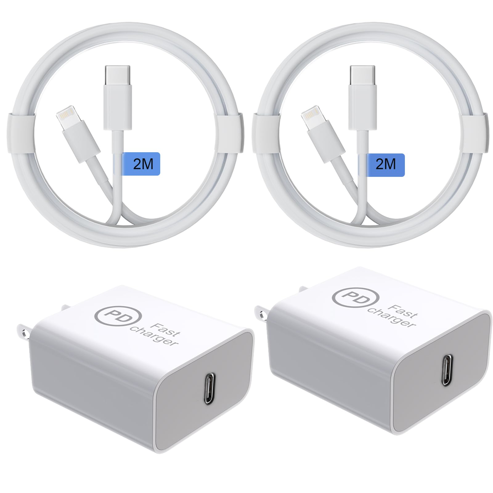 Photo 1 of Weayege iPhone Charger Fast Charging,20W USB C Wall Charger for iPad 2pack Charger Wall Block 4Pack 2m/6.6FT Fast Charging Cable Compatible with iPhone14/13/12/11/Pro/Max/XS/XR/X
